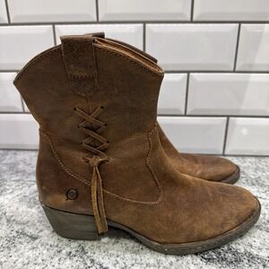 Born Karin Casual Ankle Boots Womens 7.5 EU 38.5 Tobacco Brown Leather Zip Hobo